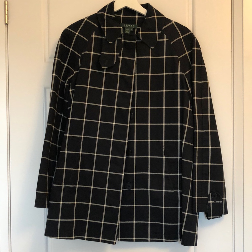 Lauren Ralph Lauren Black Windowpane Plaid Coat